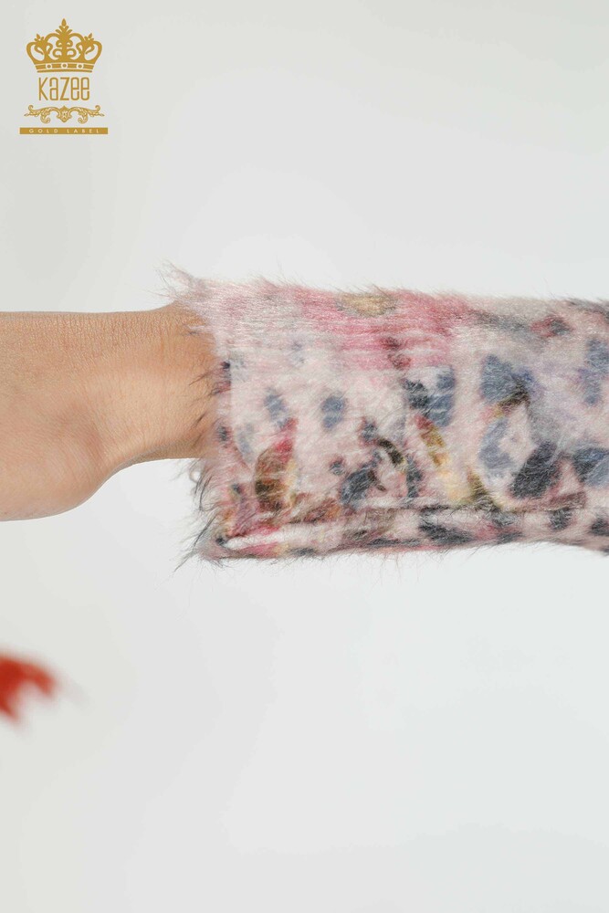 Toptan Kadın Triko Kazak Angora Kaplan Desenli Vizon - 18989 | KAZEE - 6