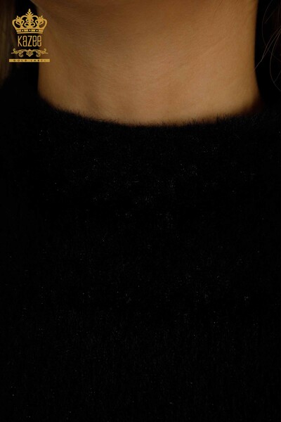 Toptan Kadın Triko Kazak Angora Detaylı Siyah - 30446 | KAZEE - Thumbnail