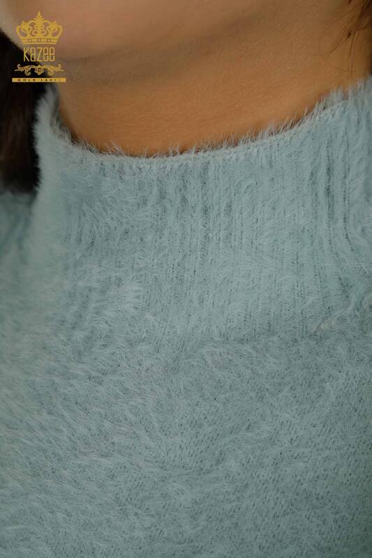 Toptan Kadın Triko Kazak Angora İki Renk Mint Ekru - 30187 | KAZEE
