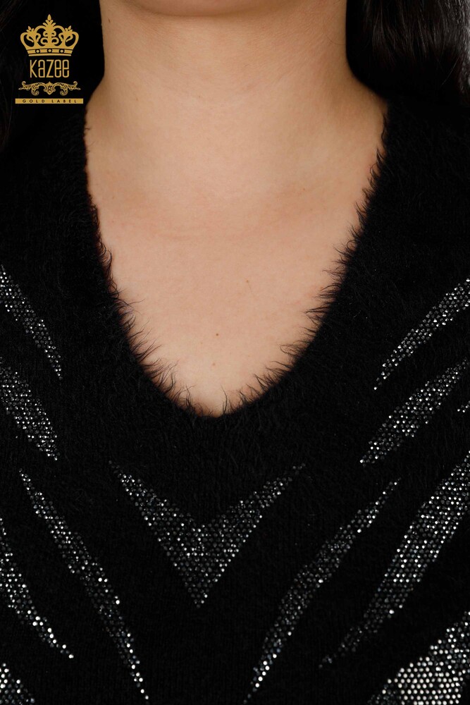 Toptan Kadın Triko Kazak Angora Siyah - 16994 | KAZEE - 4