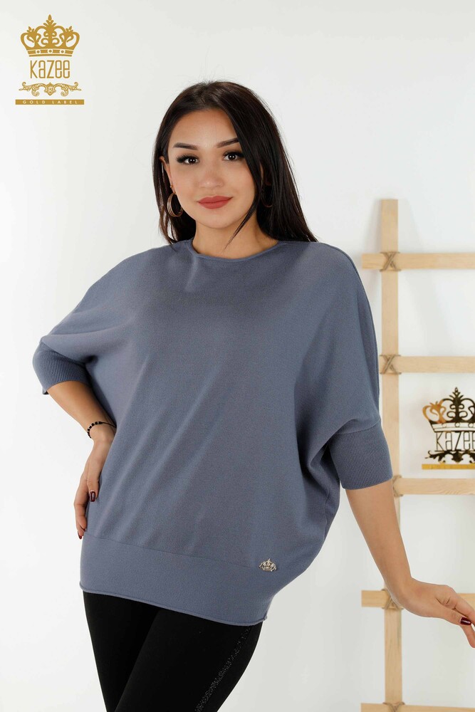 Toptan Kadın Triko Kazak Basic Açık İndigo - 30241 | KAZEE - 1