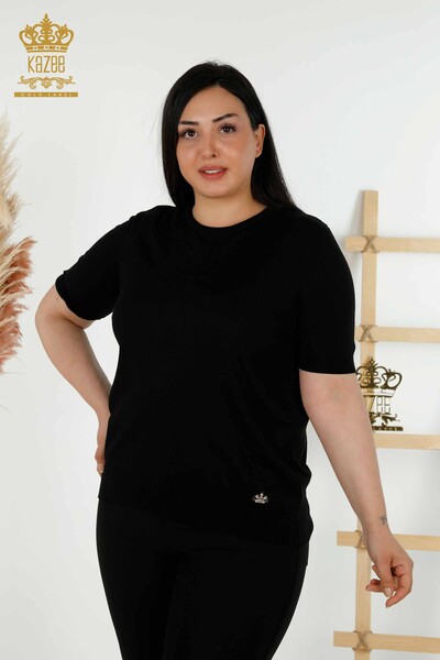 Toptan Kadın Triko Kazak Basic Amerikan Model Siyah - 16271| KAZEE - Thumbnail