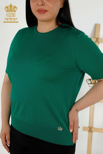 Toptan Kadın Triko Kazak Basic Amerikan Model Yeşil - 16271| KAZEE - Thumbnail