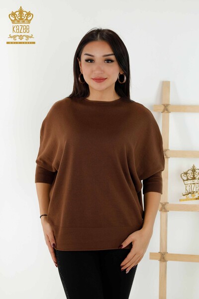 Toptan Kadın Triko Kazak Basic Kahve - 30241 | KAZEE 