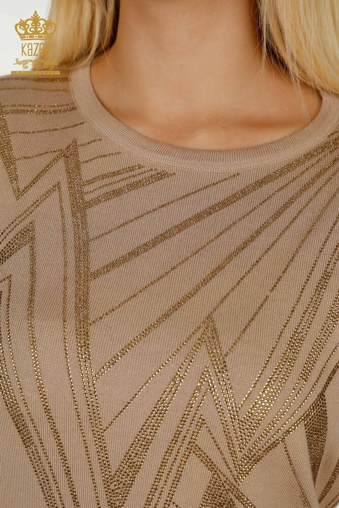 Toptan Kadın Triko Kazak Bisiklet Yaka Bej - 30027 | KAZEE - 3