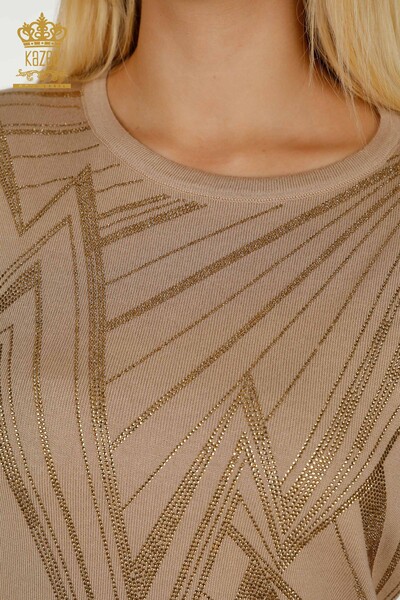 Toptan Kadın Triko Kazak Bisiklet Yaka Bej - 30027 | KAZEE - 3
