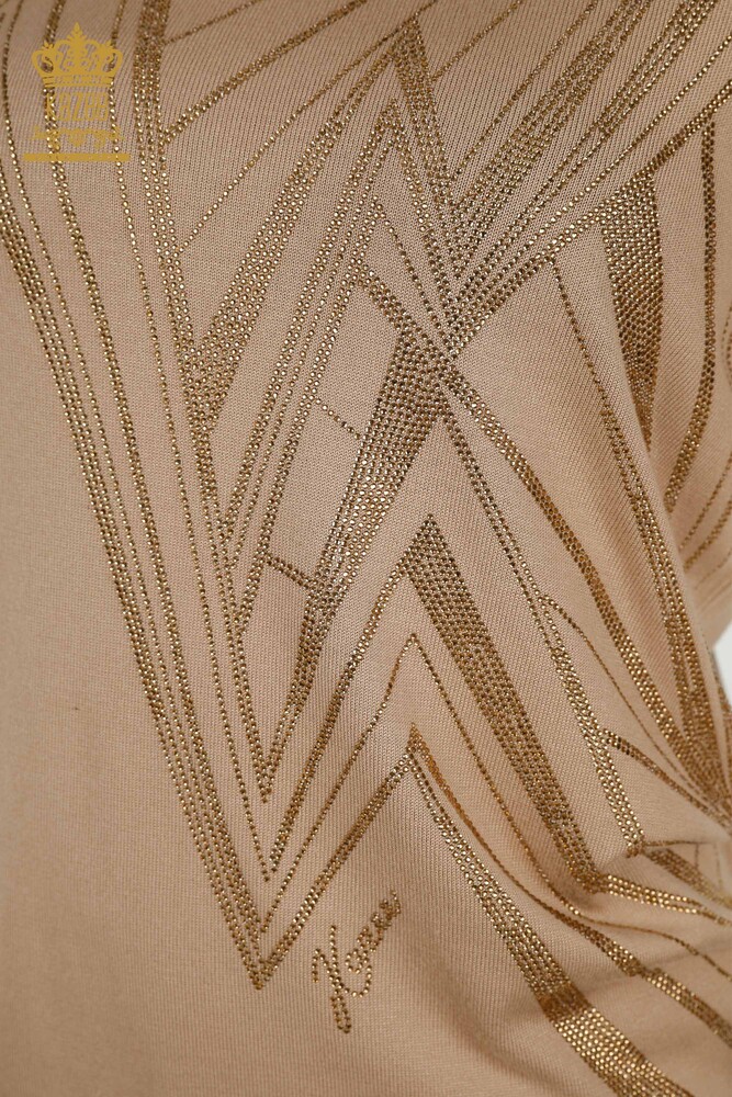 Toptan Kadın Triko Kazak Bisiklet Yaka Bej - 30027 | KAZEE - 4