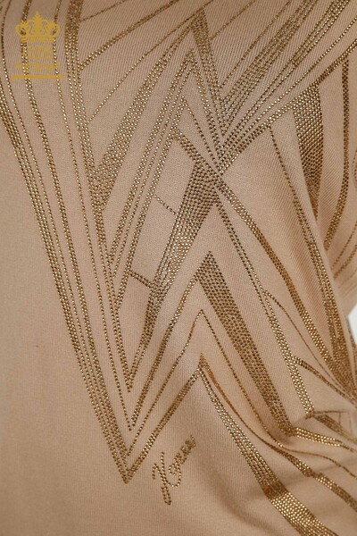 Toptan Kadın Triko Kazak Bisiklet Yaka Bej - 30027 | KAZEE - 4