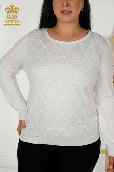 Toptan Kadın Triko Kazak Bisiklet Yaka Ekru - 30408 | KAZEE - 3