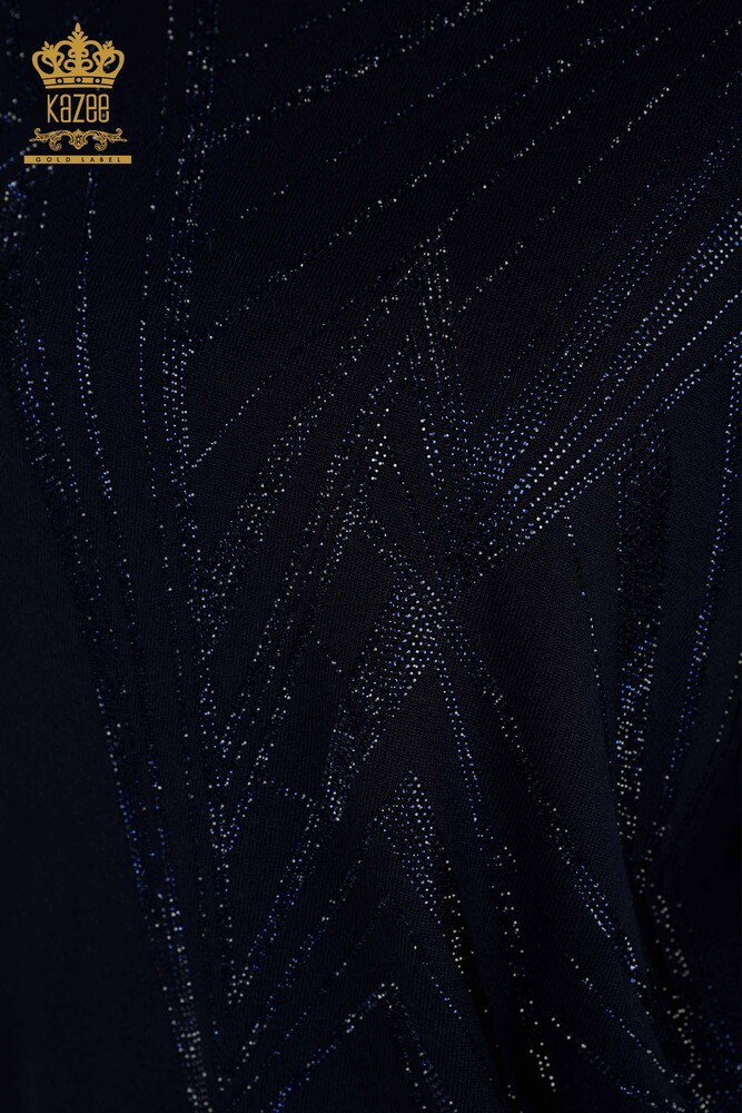 Toptan Kadın Triko Kazak Bisiklet Yaka Lacivert - 30027 | KAZEE - 3