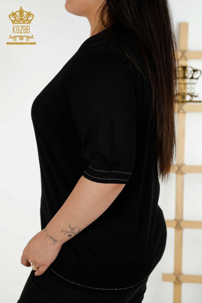 Toptan Kadın Triko Kazak Bisiklet Yaka Siyah - 30407 | KAZEE - 4