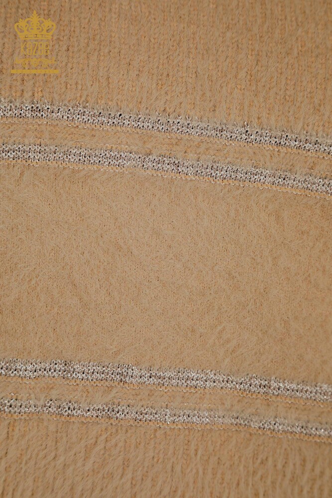 Toptan Kadın Triko Kazak Çizgili Angora Bej - 30680 | KAZEE - 4