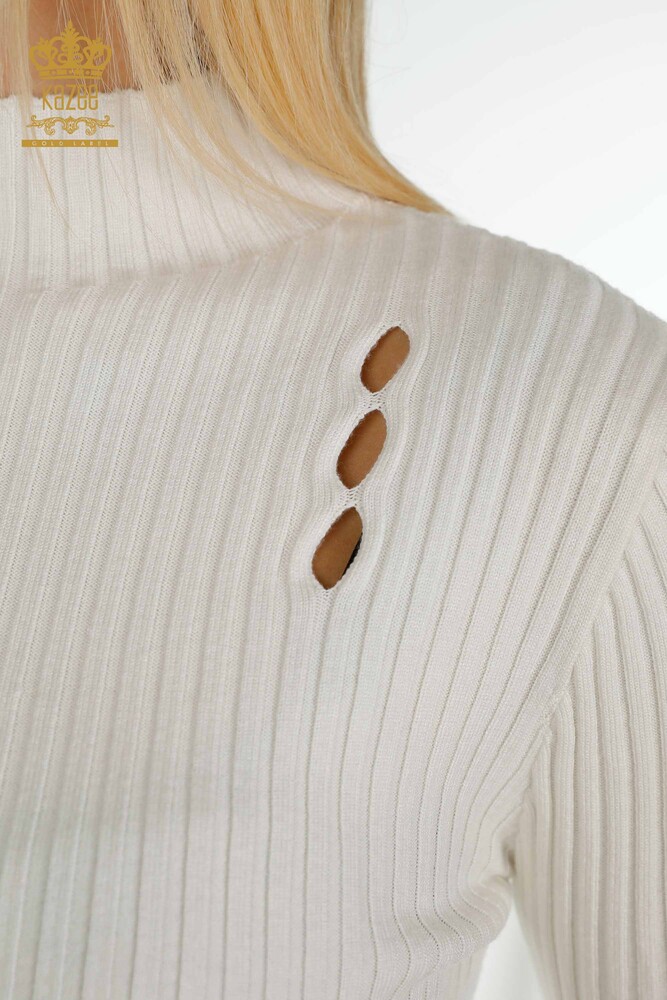 Toptan Kadın Triko Kazak Delik Detaylı Ekru - 30395 | KAZEE - 4