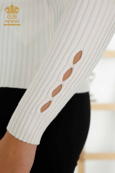 Toptan Kadın Triko Kazak Delik Detaylı Ekru - 30395 | KAZEE - 6