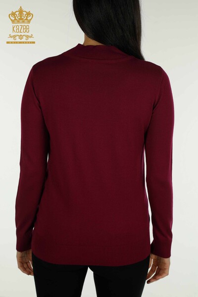 Toptan Kadın Triko Kazak Dik Yaka Basic Eflatun - 30613 | KAZEE - 6