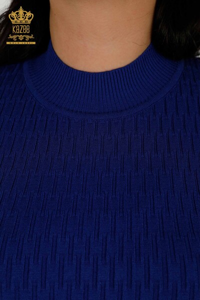 Toptan Kadın Triko Kazak Dik Yaka Saks - 30338 | KAZEE - 3