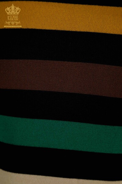 Toptan Kadın Triko Kazak İki Renk Çizgili Siyah Safran - 30786 | KAZEE - 4