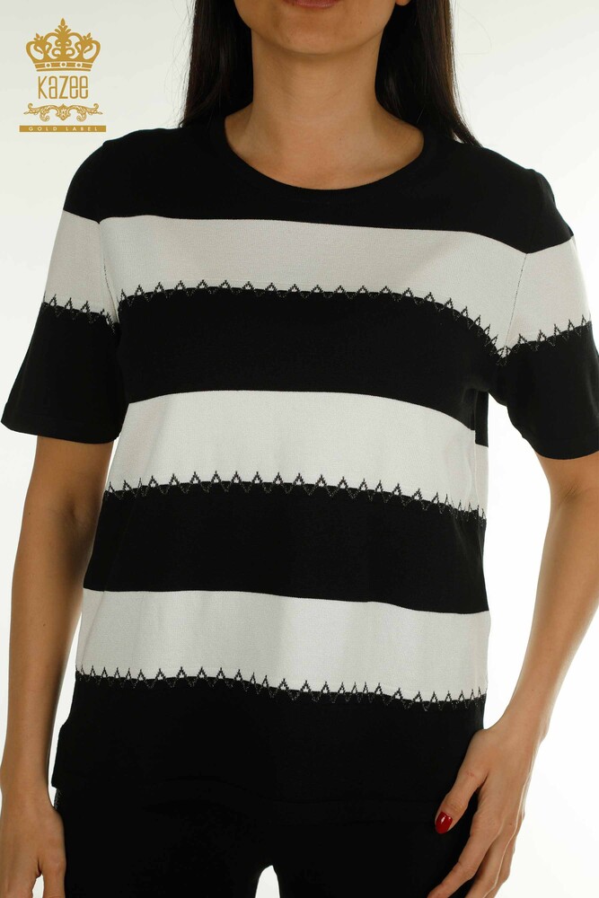 Toptan Kadın Triko Kazak İki Renk Siyah Ekru - 30351 | KAZEE - 2