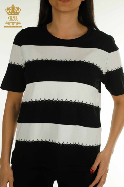 Toptan Kadın Triko Kazak İki Renk Siyah Ekru - 30351 | KAZEE - 2