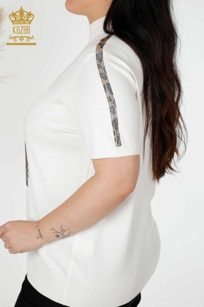 Toptan Kadın Triko Kazak Kaplan Desenli Ekru - 16999 | KAZEE - 5