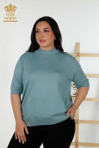 Toptan Kadın Triko Kazak Kısa Kol Mint - 16950 | KAZEE 