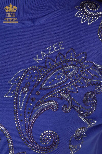 Toptan Kadın Triko Kazak Kristal Taş İşlemeli Violet - 30013 | KAZEE - Thumbnail