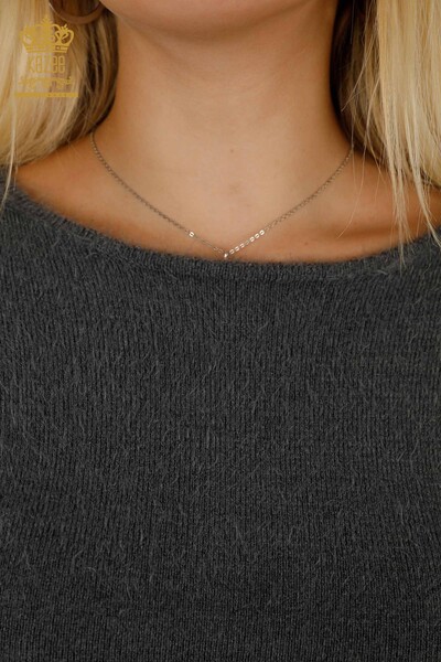 Toptan Kadın Triko Kazak Logolu Angora Antrasit - 18432 | KAZEE - 3