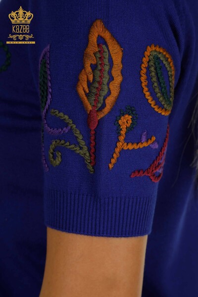 Toptan Kadın Triko Kazak Renkli Desenli Saks - 15844 | KAZEE - Thumbnail