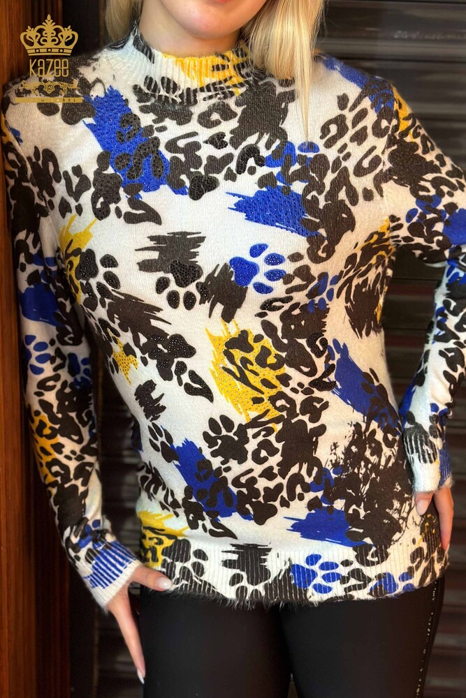 Toptan Kadın Triko Kazak Taş İşlemeli Angora Saks - 18948 | KAZEE - 2