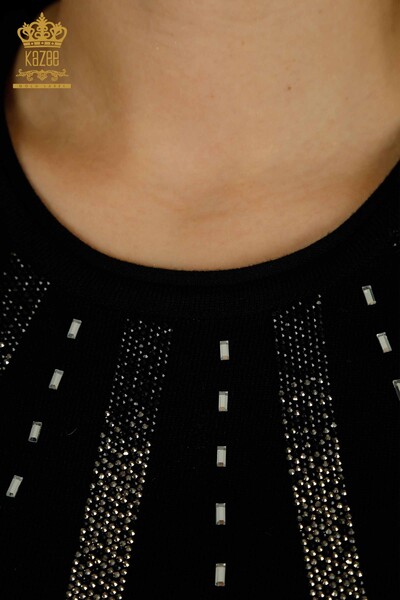Toptan Kadın Triko Kazak Taş İşlemeli Siyah - 30460 | KAZEE - Thumbnail