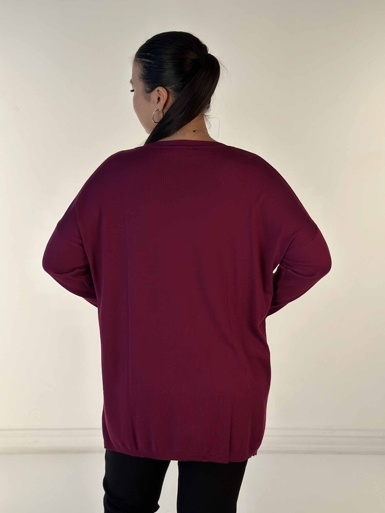 Toptan Kadın Triko Kazak Uzun Kollu Taş İşlemeli Cep Detaylı Bisiklet Yaka Eflatun - 30624 | KAZEE - 6