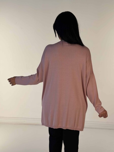 Toptan Kadın Triko Kazak Uzun Kollu Taş İşlemeli Cep Detaylı Bisiklet Yaka Pudra - 30624 | KAZEE - 6