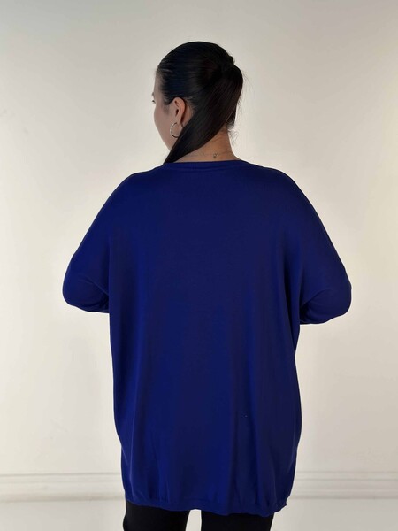 Toptan Kadın Triko Kazak Uzun Kollu Taş İşlemeli Cep Detaylı Bisiklet Yaka Saks - 30624 | KAZEE - 6