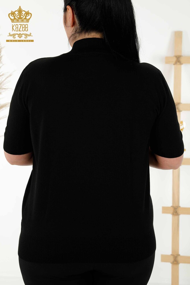 Toptan Kadın Triko Kazak Yaprak Desenli Siyah - 30240 | KAZEE - 7