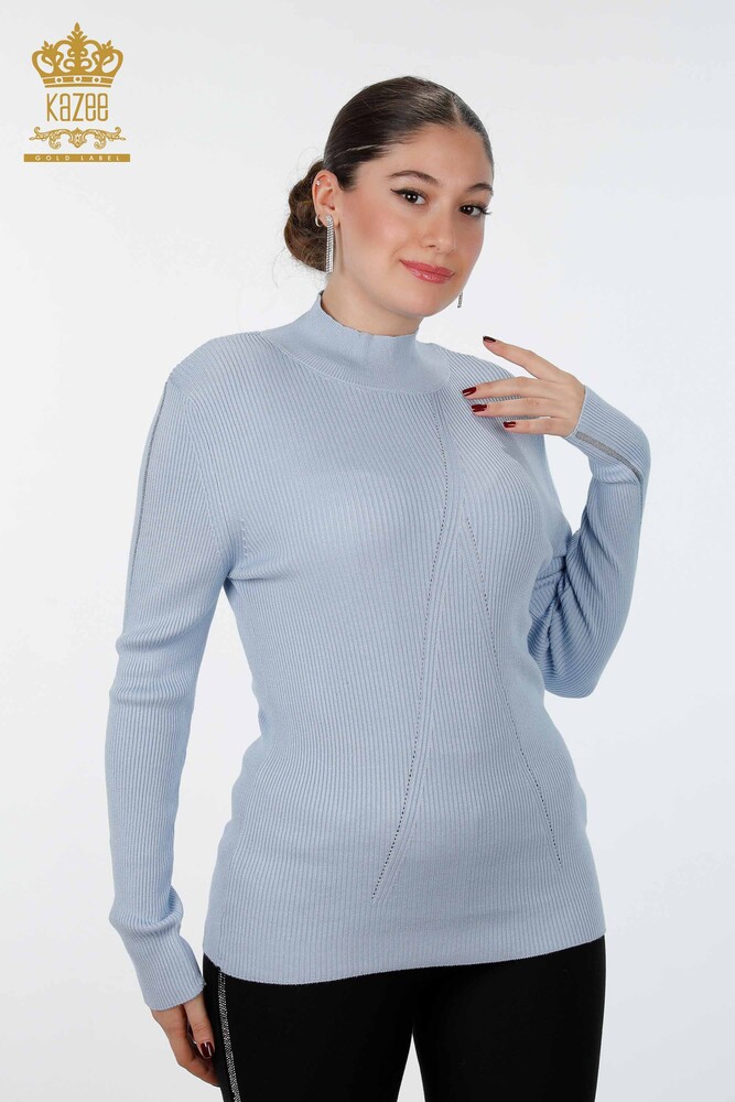 Toptan Bayan Triko Kol Detaylı Taş İşlemeli Dik Yaka - 16248 | KAZEE - 38