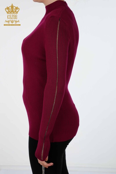 Toptan Bayan Triko Kol Detaylı Taş İşlemeli Dik Yaka - 16248 | KAZEE - 10