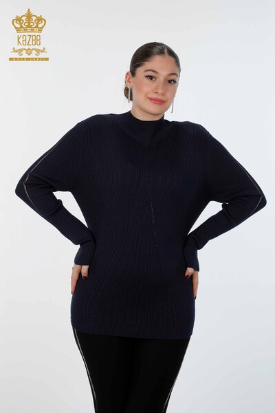 Toptan Bayan Triko Kol Detaylı Taş İşlemeli Dik Yaka - 16248 | KAZEE - 13