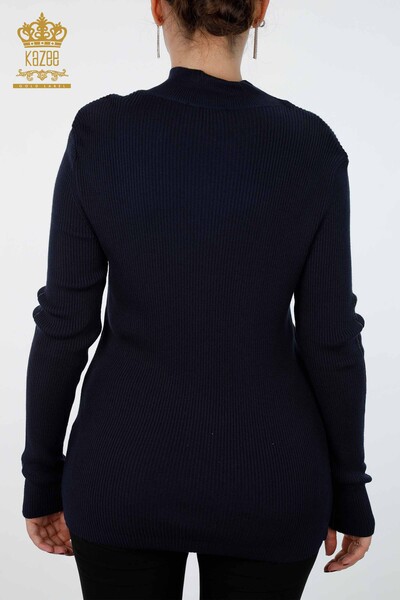 Toptan Bayan Triko Kol Detaylı Taş İşlemeli Dik Yaka - 16248 | KAZEE - 18