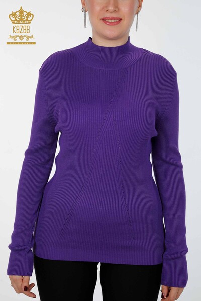 Toptan Bayan Triko Kol Detaylı Taş İşlemeli Dik Yaka - 16248 | KAZEE - 33