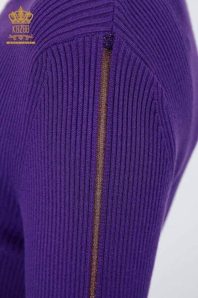 Toptan Bayan Triko Kol Detaylı Taş İşlemeli Dik Yaka - 16248 | KAZEE - 36