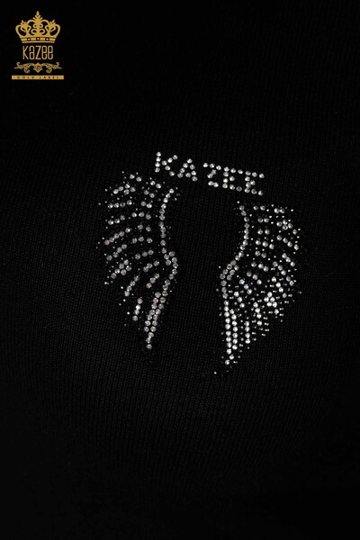 Toptan Kadın Triko Melek Kanat Desenli Kolsuz Siyah - 16921 | KAZEE - Thumbnail