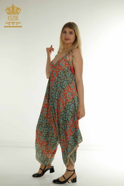 D - Toptan Kadın Tulum Elbise Askılı Desenli - 2404-Style-15 | D