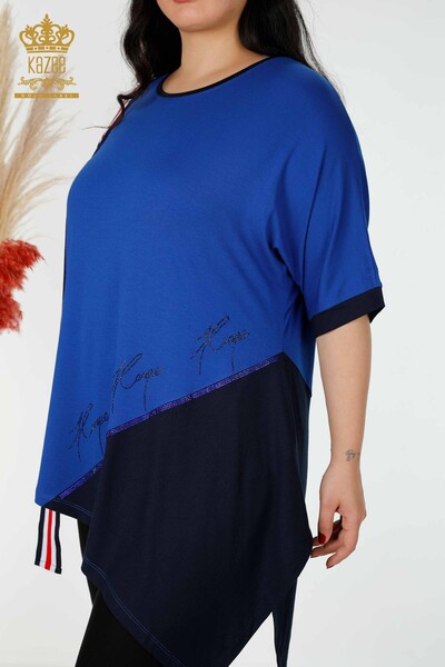 Kazee - Toptan Kadın Tunik Çizgili İki Renkli Saks Lacivert - 77730 | KAZEE (1)