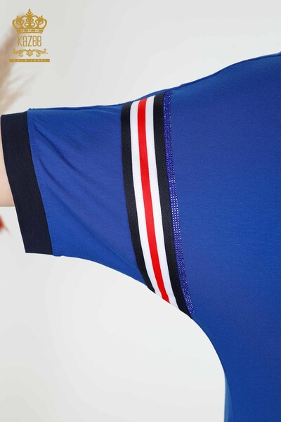 Toptan Kadın Tunik Çizgili İki Renkli Saks Lacivert - 77730 | KAZEE - Thumbnail