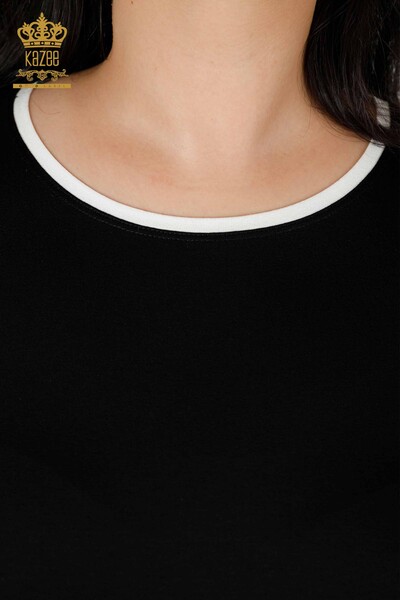 Toptan Kadın Tunik Çizgili İki Renkli Siyah Ekru - 77730 | KAZEE - Thumbnail