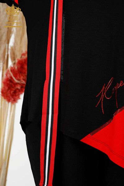 Toptan Kadın Tunik Çizgili İki Renkli Siyah Kırmızı - 77730 | KAZEE - Thumbnail