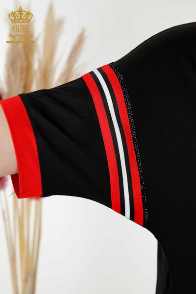 Toptan Kadın Tunik Çizgili İki Renkli Siyah Kırmızı - 77730 | KAZEE - Thumbnail