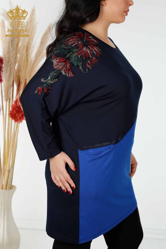 Toptan Kadın Tunik İki Renkli Lacivert Saks - 77732 | KAZEE