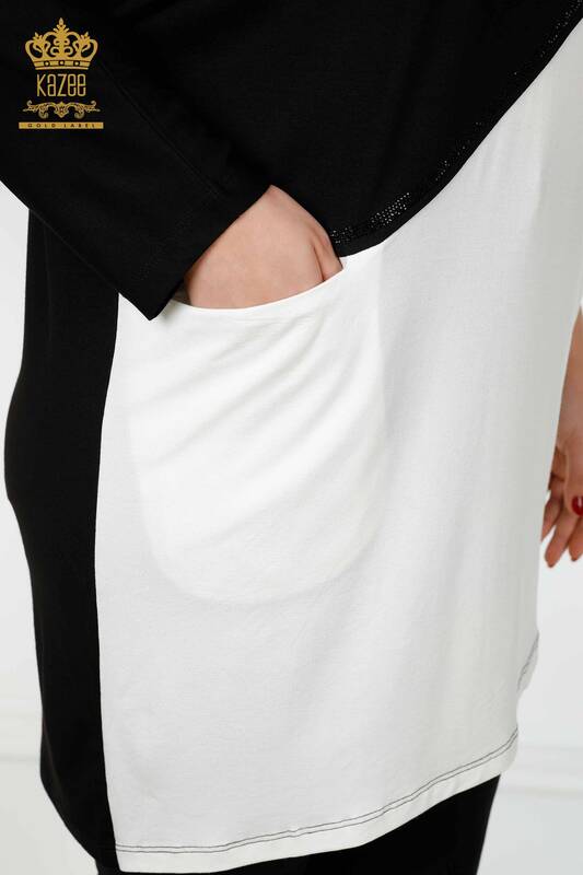 Toptan Kadın Tunik İki Renkli Siyah Ekru - 77732 | KAZEE
