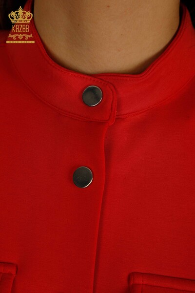 Toptan Kadın Üçlü Eşofman Takımı Düğme Detaylı Kırmızı - 17622 | KAZEE - Thumbnail